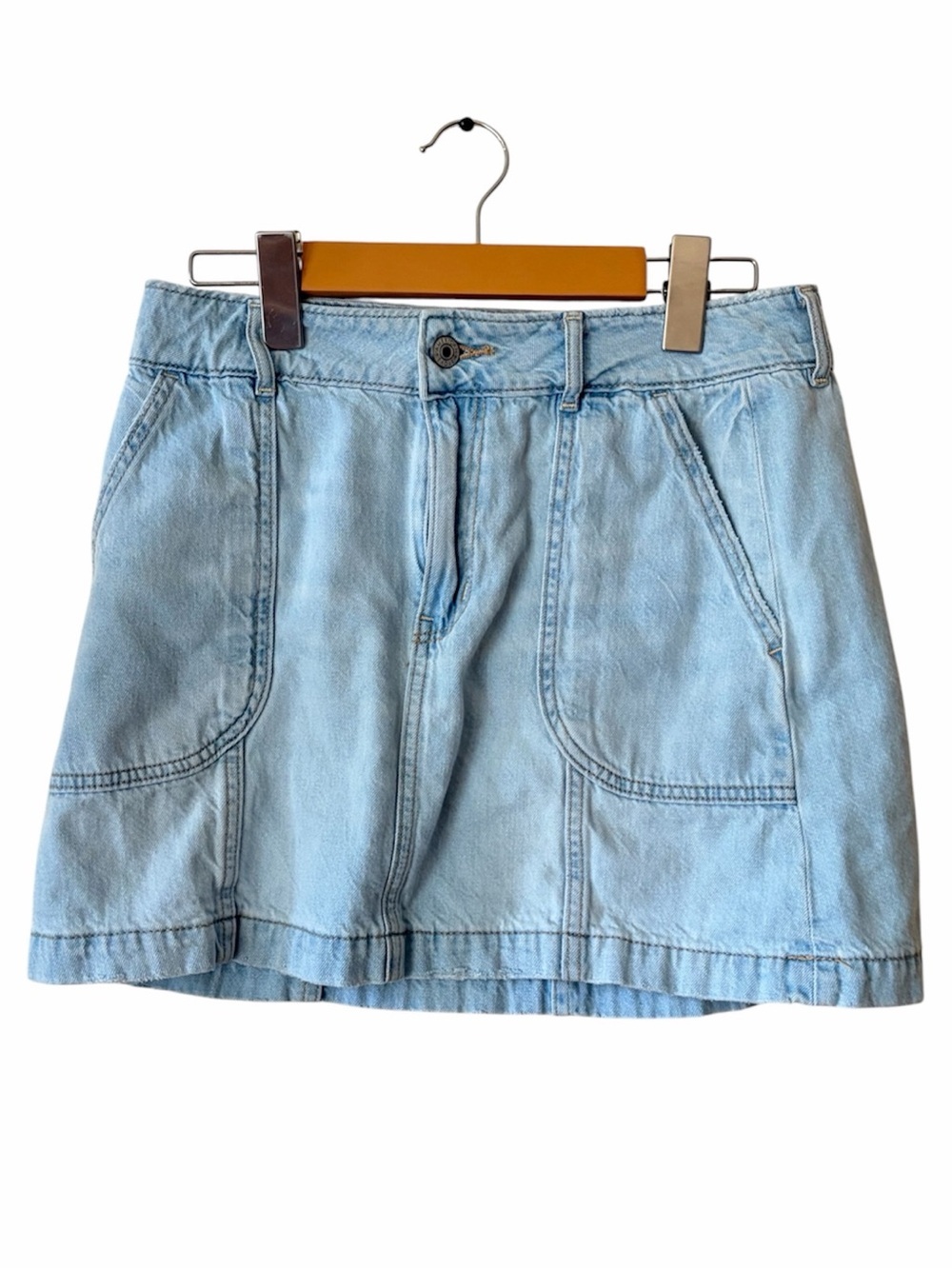 American Eagle Light Wash Denim Mini Skirt Y2K Low Rise Utility Jean Skirt